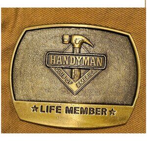 Handyman Club of America Life Member Vtg 1996 Brass Tone Belt Buckle w/ Hammer